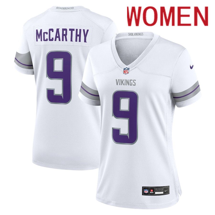 Women Minnesota Vikings #9 J.J. McCarthy Nike White Alternate Game Player NFL Jersey->women nfl jersey->Women Jersey